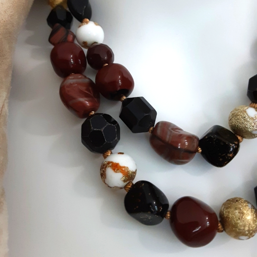 VTG SIGNED HATTIE CARNEGIE AMBER GLASS BEADED DOUBLE STRAND NECKLACE 17.… - Picture 3 of 8